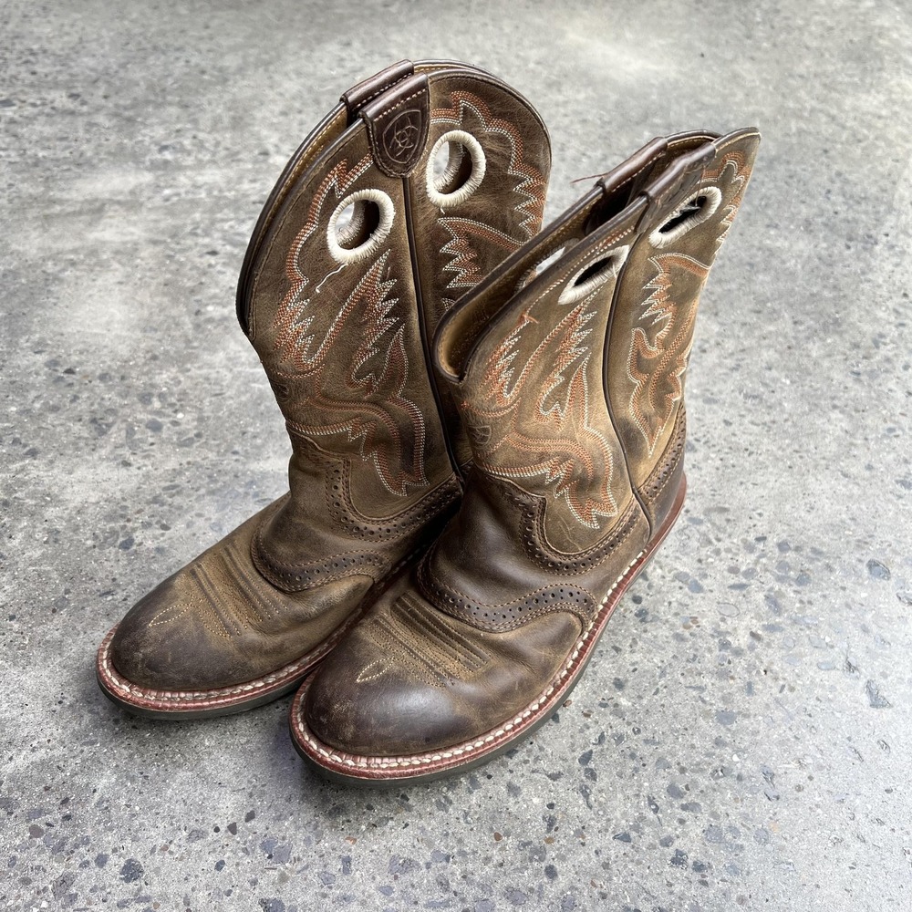 Ariat Boots Womens Size 5.5 Brown Fatbaby Wingtip Western Leather Pull On Cowboy